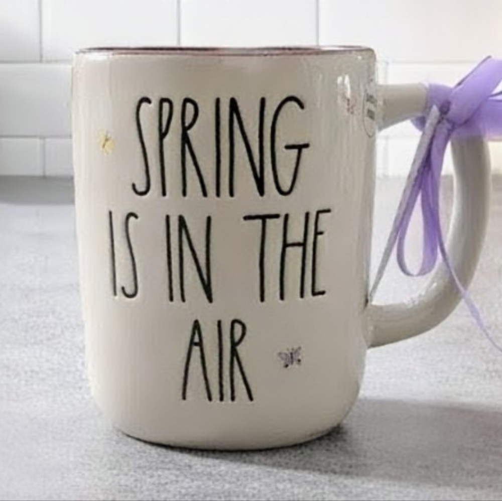 NEW Rae Dunn SPRING IS IN THE AIR Double Sided Mug with Butterflies